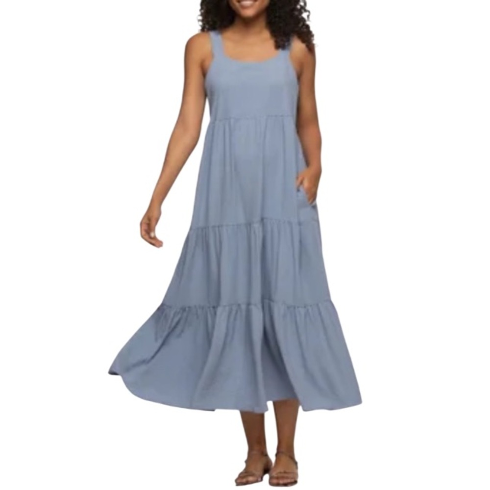 Black Bow Tiered Maxi Dress Blue Size Medium